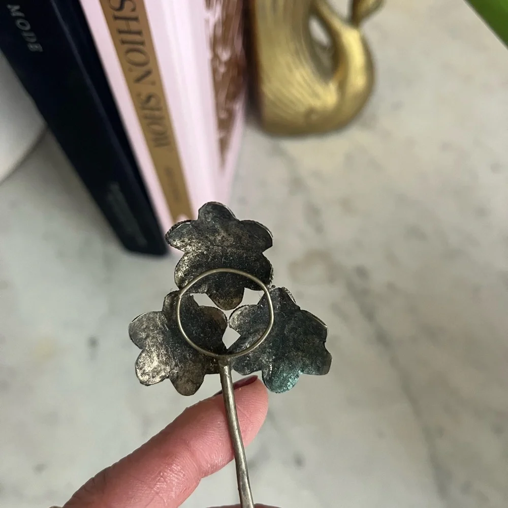 Antique Vintage 1920s 30s Art Deco Silver Floral Hairpin